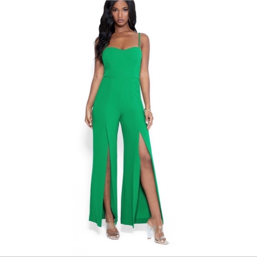 Bebe Open Leg Scuba Jumpsuit Green